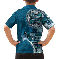 Samoan Siapo Art Tattoo Polynesian Pattern Family Matching Long Sleeve Bodycon Dress and Hawaiian Shirt Teal Color LT03 - Polynesian Pride