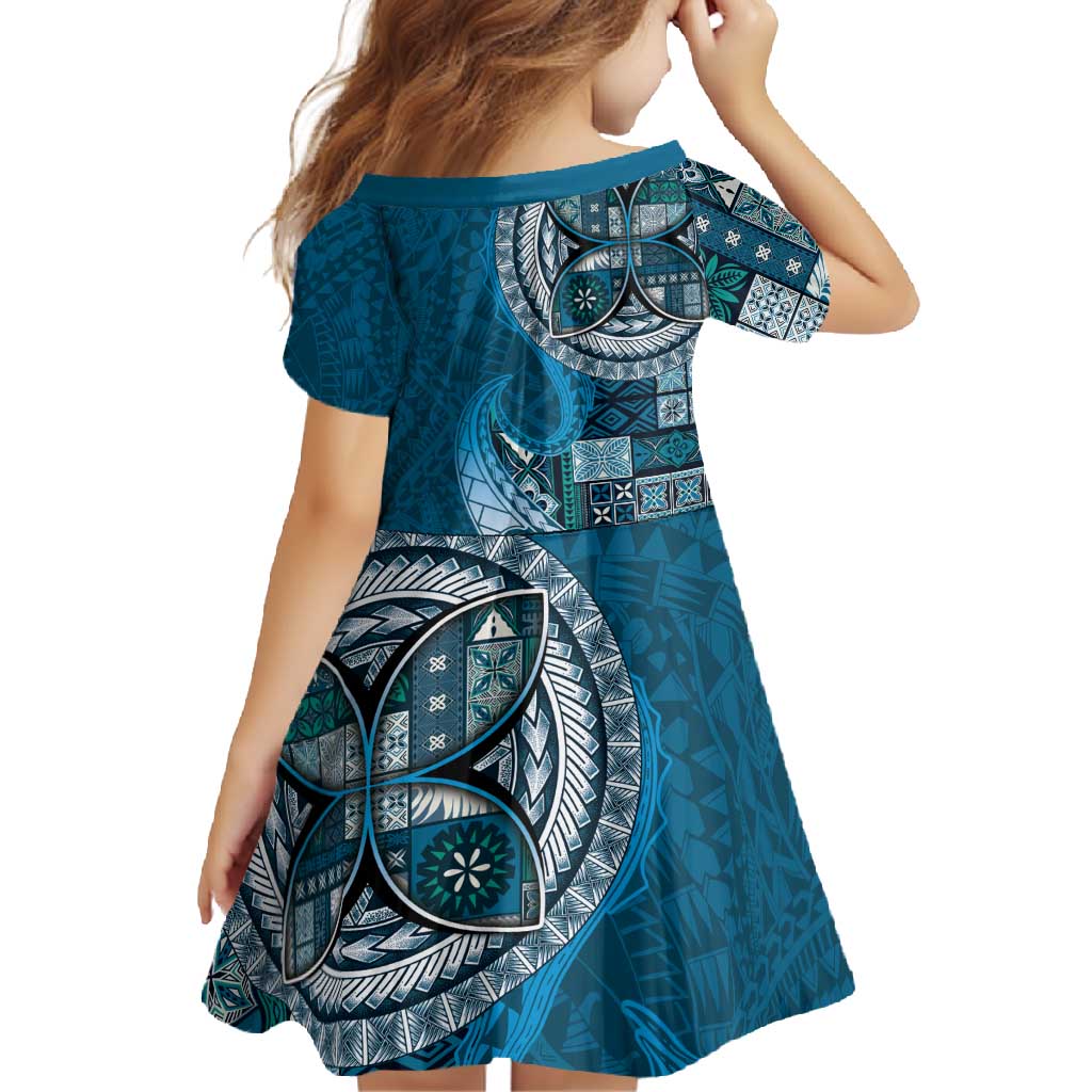 Samoan Siapo Art Tattoo Polynesian Pattern Family Matching Long Sleeve Bodycon Dress and Hawaiian Shirt Teal Color LT03 - Polynesian Pride