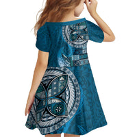 Samoan Siapo Art Tattoo Polynesian Pattern Family Matching Off Shoulder Maxi Dress and Hawaiian Shirt Teal Color LT03 - Polynesian Pride
