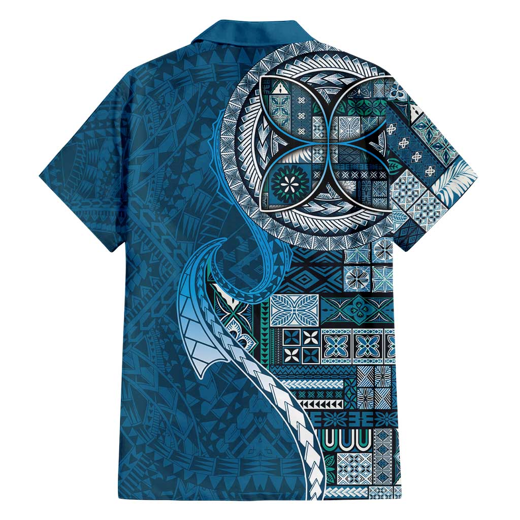 Samoan Siapo Art Tattoo Polynesian Pattern Family Matching Off Shoulder Maxi Dress and Hawaiian Shirt Teal Color LT03 - Polynesian Pride