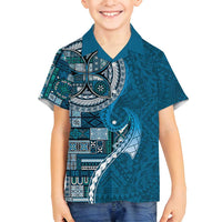 Samoan Siapo Art Tattoo Polynesian Pattern Family Matching Off Shoulder Maxi Dress and Hawaiian Shirt Teal Color LT03 Son's Shirt Teal - Polynesian Pride