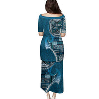 Samoan Siapo Art Tattoo Polynesian Pattern Family Matching Puletasi and Hawaiian Shirt Teal Color LT03 - Polynesian Pride
