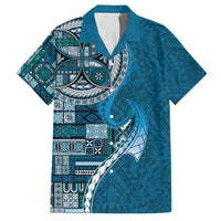Samoan Siapo Art Tattoo Polynesian Pattern Family Matching Summer Maxi Dress and Hawaiian Shirt Teal Color LT03 Dad's Shirt - Short Sleeve Teal - Polynesian Pride