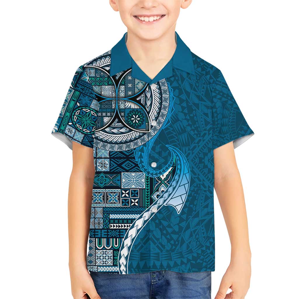 Samoan Siapo Art Tattoo Polynesian Pattern Family Matching Summer Maxi Dress and Hawaiian Shirt Teal Color LT03 Son's Shirt Teal - Polynesian Pride