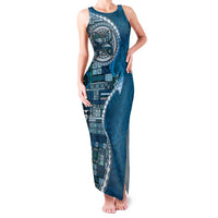 Samoan Siapo Art Tattoo Polynesian Pattern Family Matching Tank Maxi Dress and Hawaiian Shirt Teal Color LT03 Mom's Dress Teal - Polynesian Pride