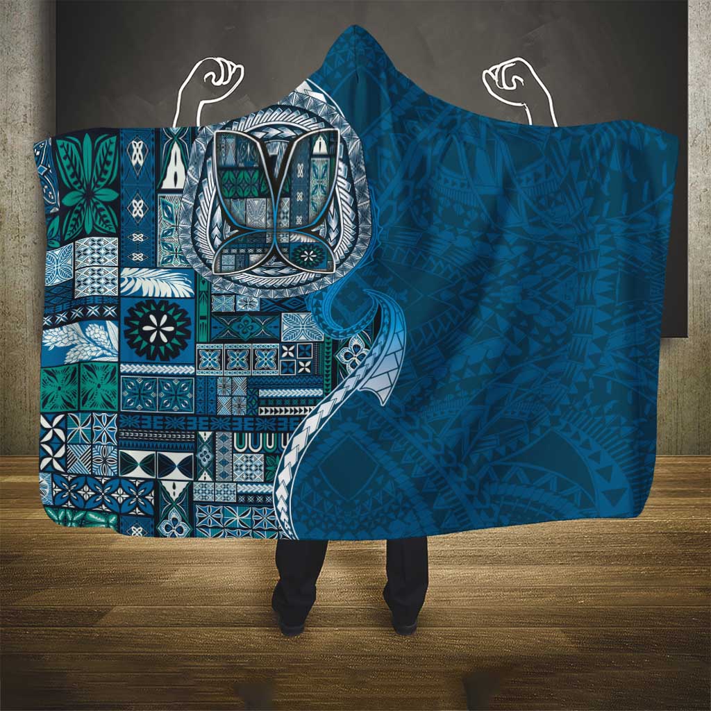 Samoan Siapo Art Tattoo Polynesian Pattern Hooded Blanket Teal Color - Polynesian Pride