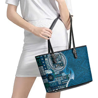 Samoan Siapo Art Tattoo Polynesian Pattern Leather Tote Bag Teal Color - Polynesian Pride