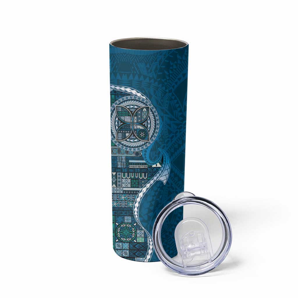 Samoan Siapo Art Tattoo Polynesian Pattern Skinny Tumbler Teal Color - Polynesian Pride