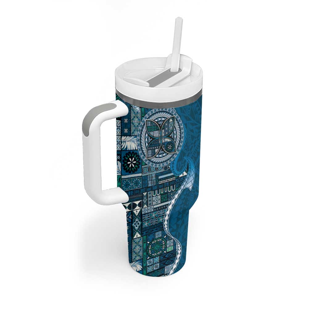 Samoan Siapo Art Tattoo Polynesian Pattern Tumbler With Handle Teal Color - Polynesian Pride