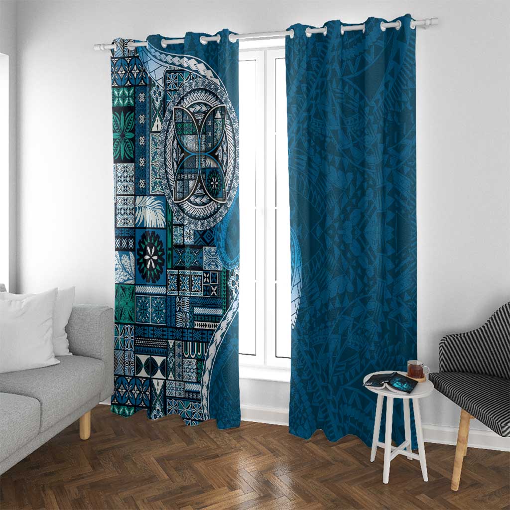 Samoan Siapo Art Tattoo Polynesian Pattern Window Curtain Teal Color - Polynesian Pride