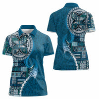 Samoan Siapo Art Tattoo Polynesian Pattern Women Polo Shirt Teal Color - Polynesian Pride