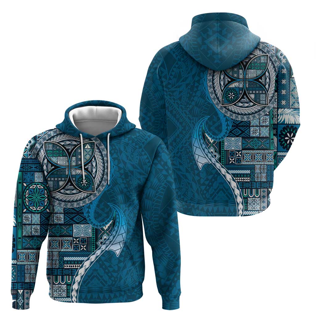 Samoan Siapo Art Tattoo Polynesian Pattern Zip Hoodie Teal Color - Polynesian Pride