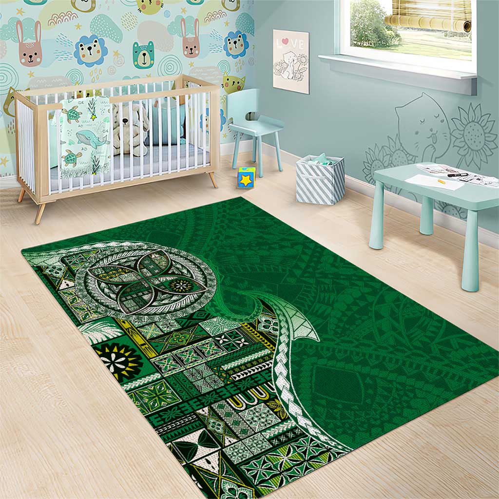 Samoan Siapo Art Tattoo Polynesian Pattern Area Rug Green Color - Polynesian Pride