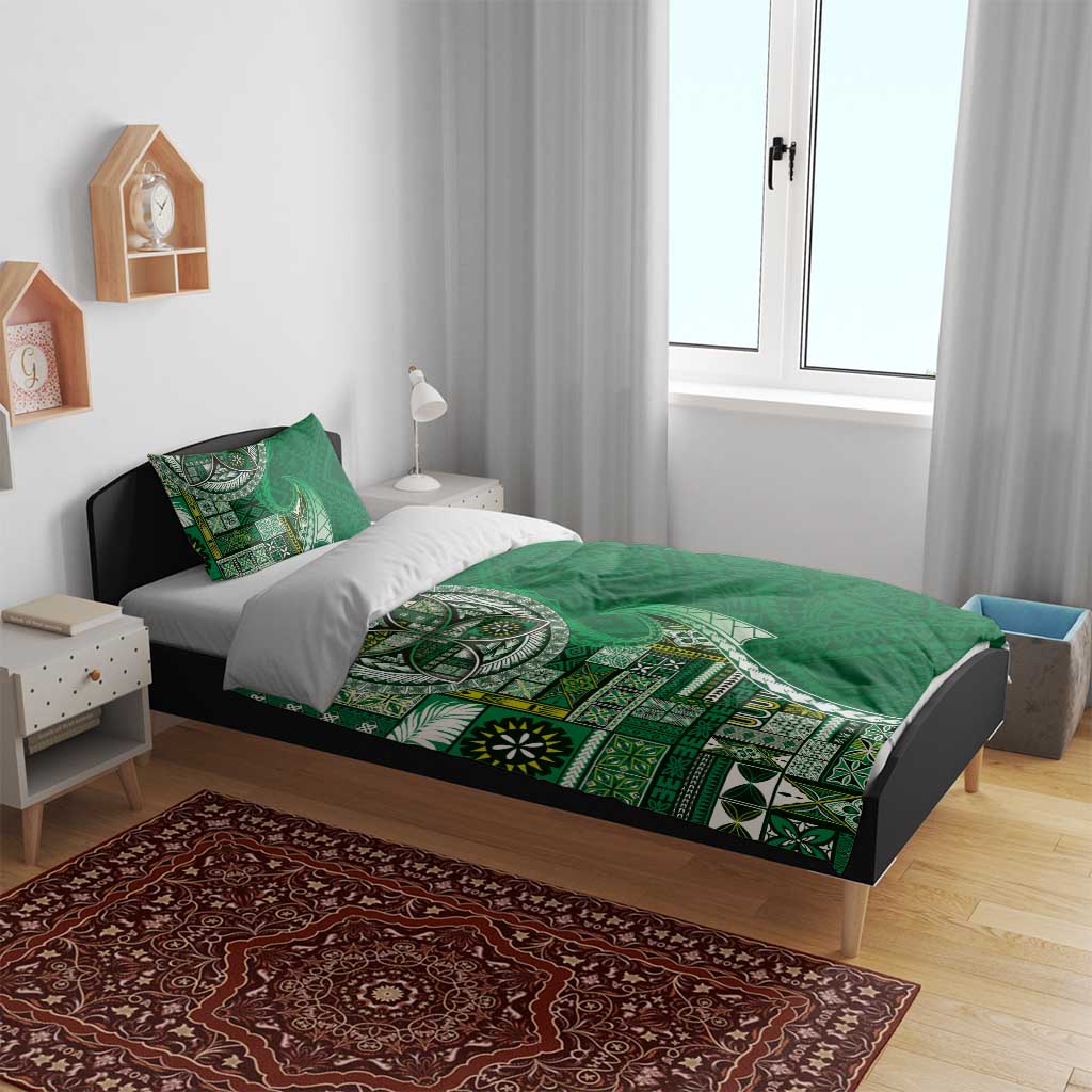 Samoan Siapo Art Tattoo Polynesian Pattern Bedding Set Green Color - Polynesian Pride