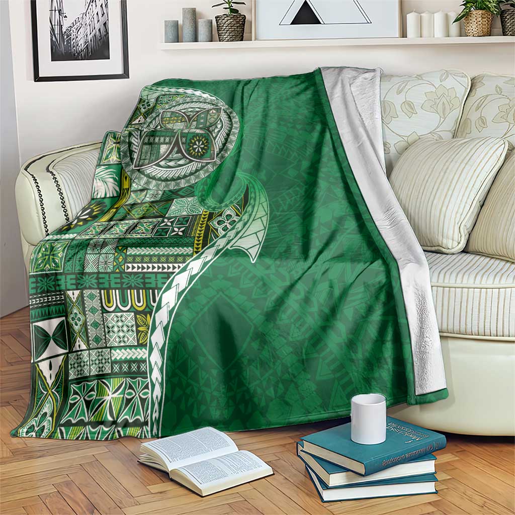 Samoan Siapo Art Tattoo Polynesian Pattern Blanket Green Color - Polynesian Pride