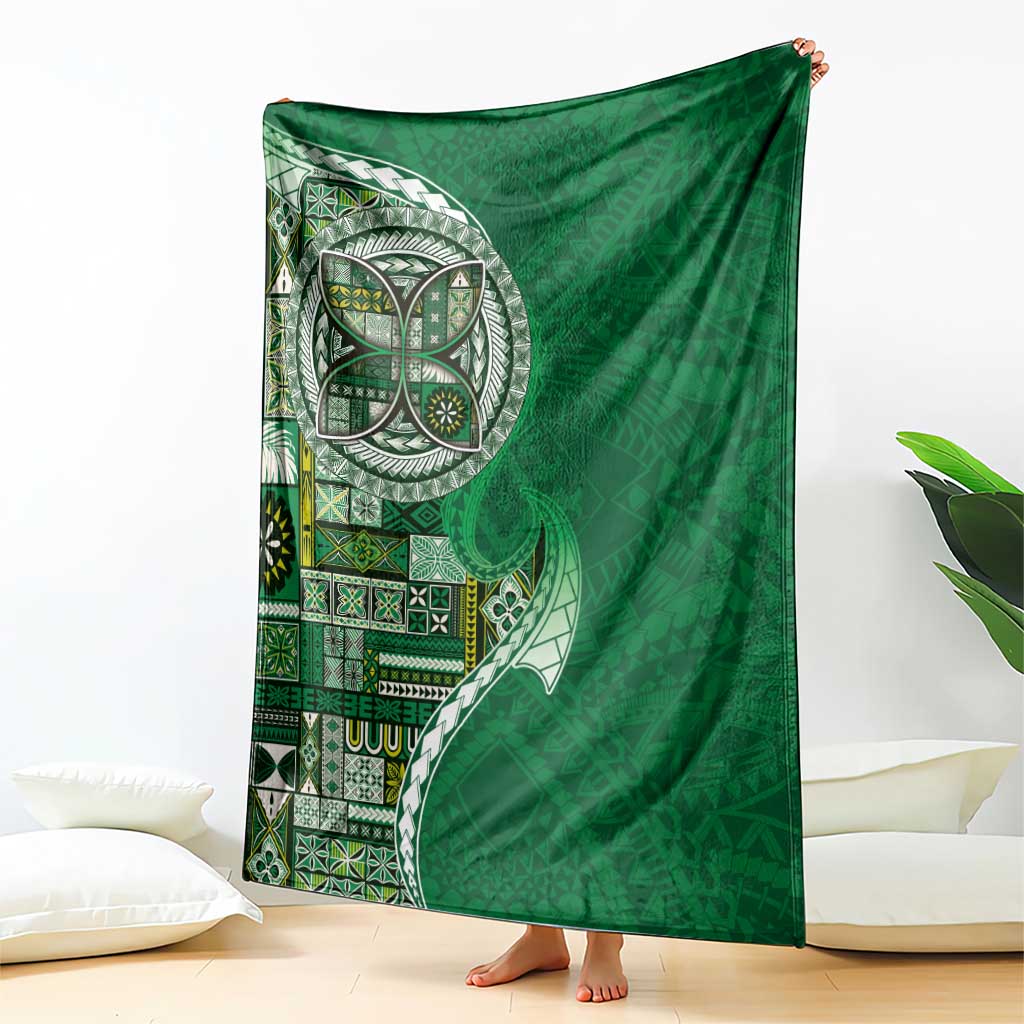 Samoan Siapo Art Tattoo Polynesian Pattern Blanket Green Color - Polynesian Pride