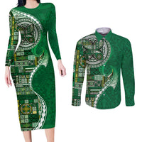 Samoan Siapo Art Tattoo Polynesian Pattern Couples Matching Long Sleeve Bodycon Dress and Long Sleeve Button Shirt Green Color LT03 Green - Polynesian Pride