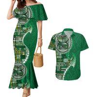 Samoan Siapo Art Tattoo Polynesian Pattern Couples Matching Mermaid Dress and Hawaiian Shirt Green Color LT03 Green - Polynesian Pride