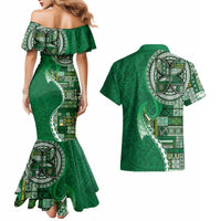 Samoan Siapo Art Tattoo Polynesian Pattern Couples Matching Mermaid Dress and Hawaiian Shirt Green Color LT03 - Polynesian Pride