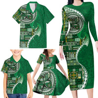 Samoan Siapo Art Tattoo Polynesian Pattern Family Matching Long Sleeve Bodycon Dress and Hawaiian Shirt Green Color LT03 - Polynesian Pride