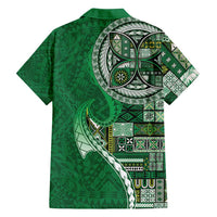 Samoan Siapo Art Tattoo Polynesian Pattern Family Matching Long Sleeve Bodycon Dress and Hawaiian Shirt Green Color LT03 - Polynesian Pride