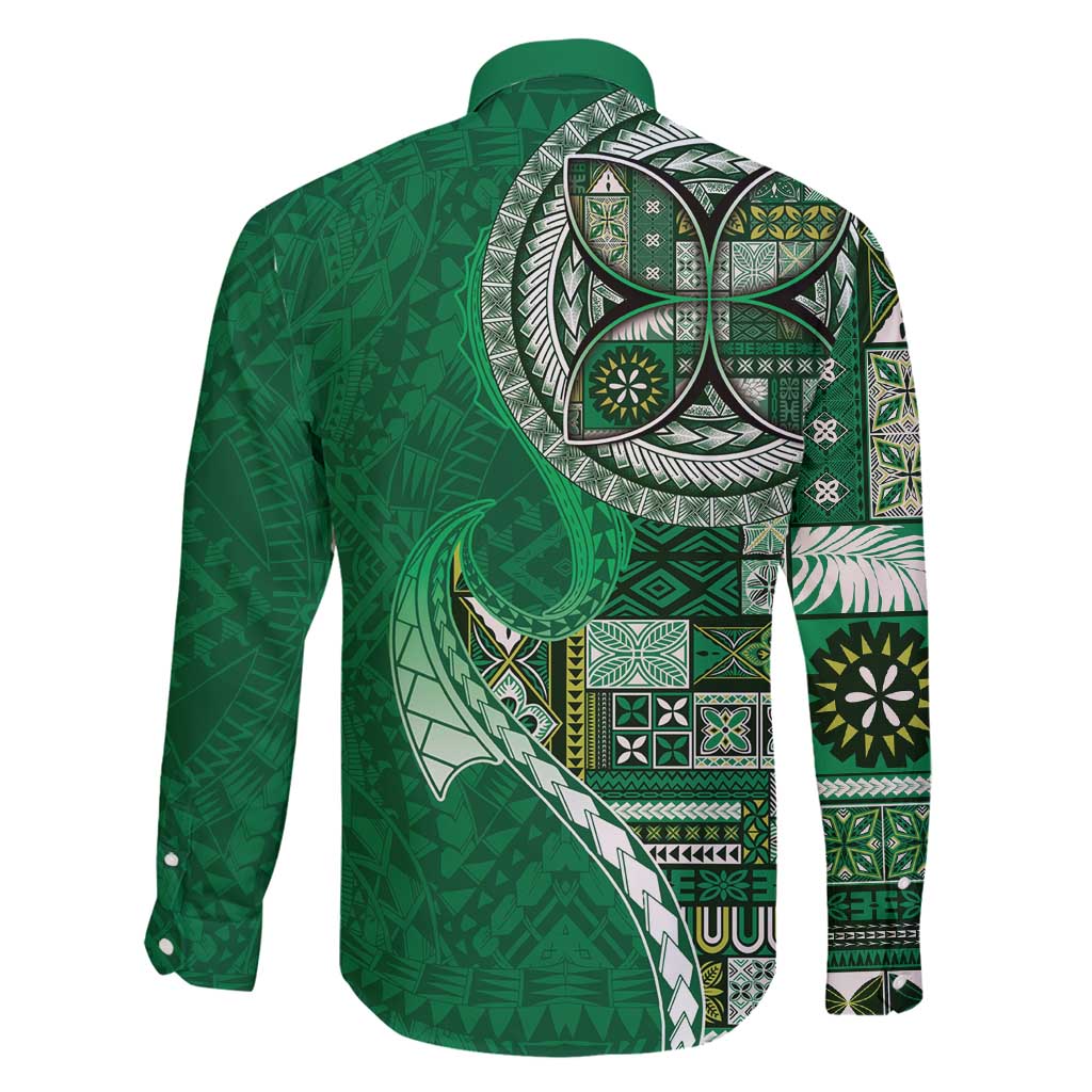 Samoan Siapo Art Tattoo Polynesian Pattern Family Matching Mermaid Dress and Hawaiian Shirt Green Color LT03 - Polynesian Pride