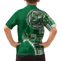 Samoan Siapo Art Tattoo Polynesian Pattern Family Matching Off Shoulder Maxi Dress and Hawaiian Shirt Green Color LT03 - Polynesian Pride
