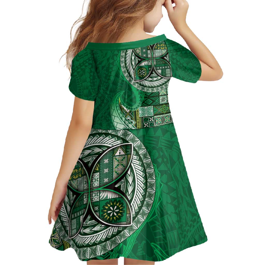 Samoan Siapo Art Tattoo Polynesian Pattern Family Matching Off Shoulder Maxi Dress and Hawaiian Shirt Green Color LT03 - Polynesian Pride