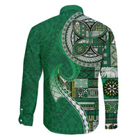 Samoan Siapo Art Tattoo Polynesian Pattern Family Matching Short Sleeve Bodycon Dress and Hawaiian Shirt Green Color LT03 - Polynesian Pride
