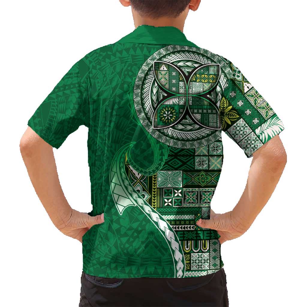 Samoan Siapo Art Tattoo Polynesian Pattern Family Matching Summer Maxi Dress and Hawaiian Shirt Green Color LT03 - Polynesian Pride