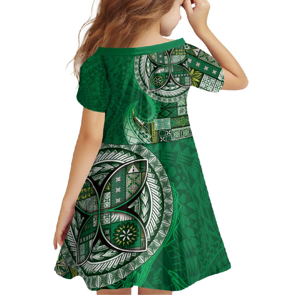 Samoan Siapo Art Tattoo Polynesian Pattern Family Matching Summer Maxi Dress and Hawaiian Shirt Green Color LT03 - Polynesian Pride