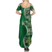 Samoan Siapo Art Tattoo Polynesian Pattern Family Matching Summer Maxi Dress and Hawaiian Shirt Green Color LT03 - Polynesian Pride