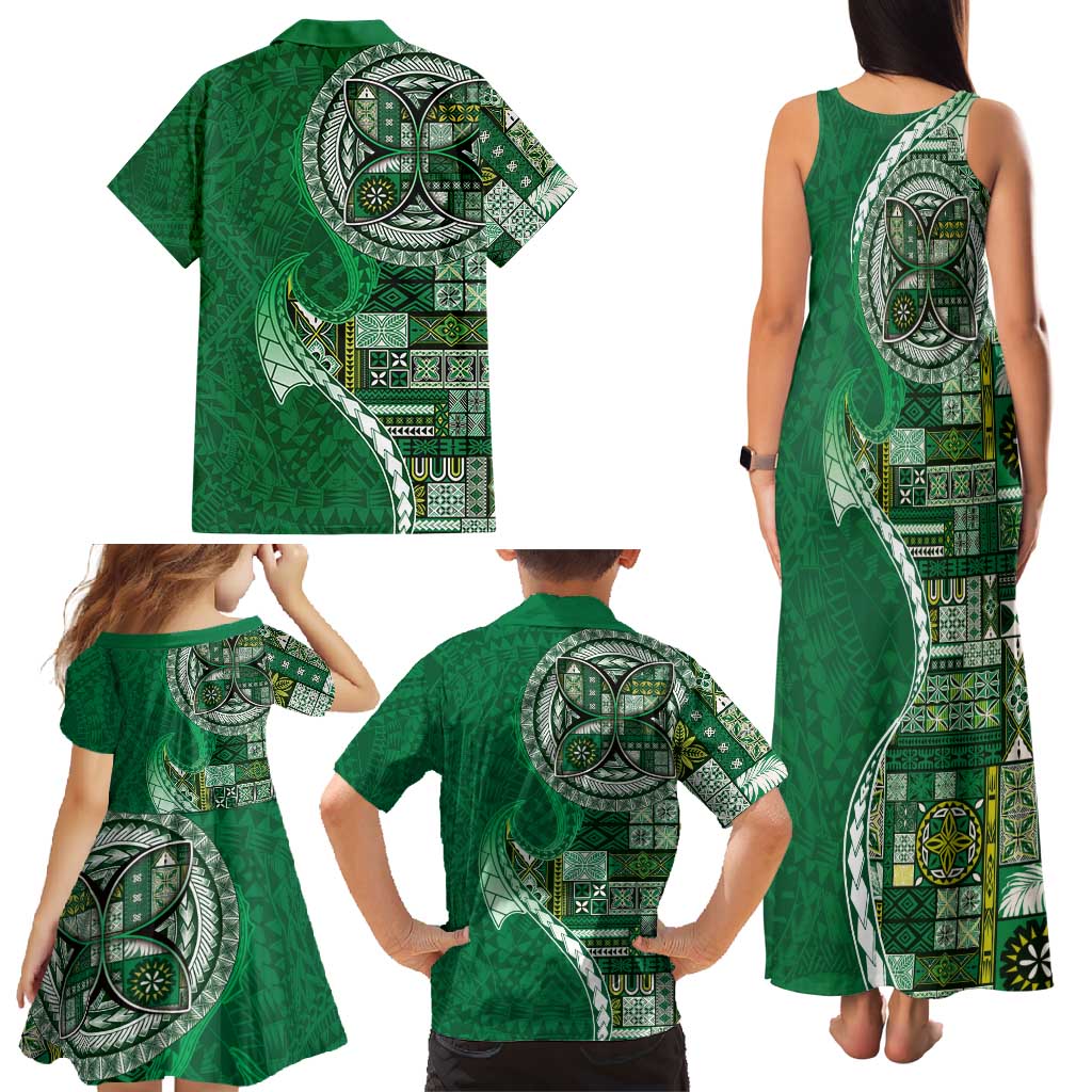 Samoan Siapo Art Tattoo Polynesian Pattern Family Matching Tank Maxi Dress and Hawaiian Shirt Green Color LT03 - Polynesian Pride