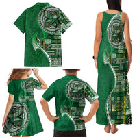 Samoan Siapo Art Tattoo Polynesian Pattern Family Matching Tank Maxi Dress and Hawaiian Shirt Green Color LT03 - Polynesian Pride