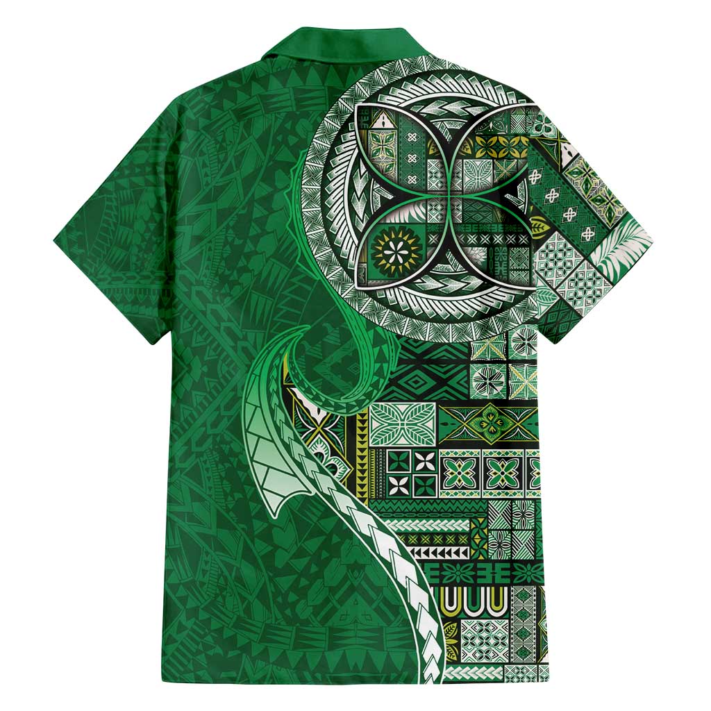 Samoan Siapo Art Tattoo Polynesian Pattern Family Matching Tank Maxi Dress and Hawaiian Shirt Green Color LT03 - Polynesian Pride