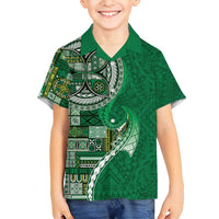Samoan Siapo Art Tattoo Polynesian Pattern Family Matching Tank Maxi Dress and Hawaiian Shirt Green Color LT03 Son's Shirt Green - Polynesian Pride