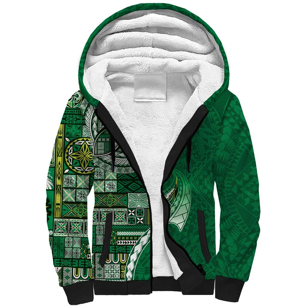 Samoan Siapo Art Tattoo Polynesian Pattern Sherpa Hoodie Green Color - Polynesian Pride