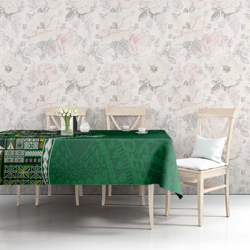 Samoan Siapo Art Tattoo Polynesian Pattern Tablecloth Green Color - Polynesian Pride