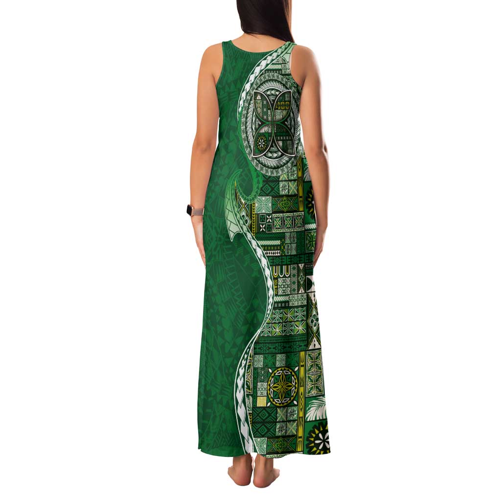 Samoan Siapo Art Tattoo Polynesian Pattern Tank Maxi Dress Green Color - Polynesian Pride