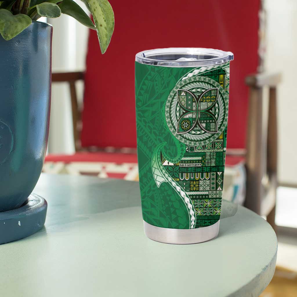 Samoan Siapo Art Tattoo Polynesian Pattern Tumbler Cup Green Color - Polynesian Pride