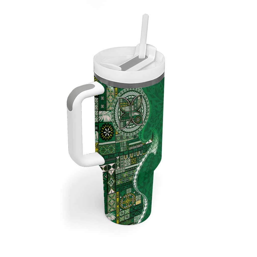Samoan Siapo Art Tattoo Polynesian Pattern Tumbler With Handle Green Color - Polynesian Pride
