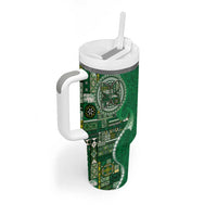 Samoan Siapo Art Tattoo Polynesian Pattern Tumbler With Handle Green Color - Polynesian Pride