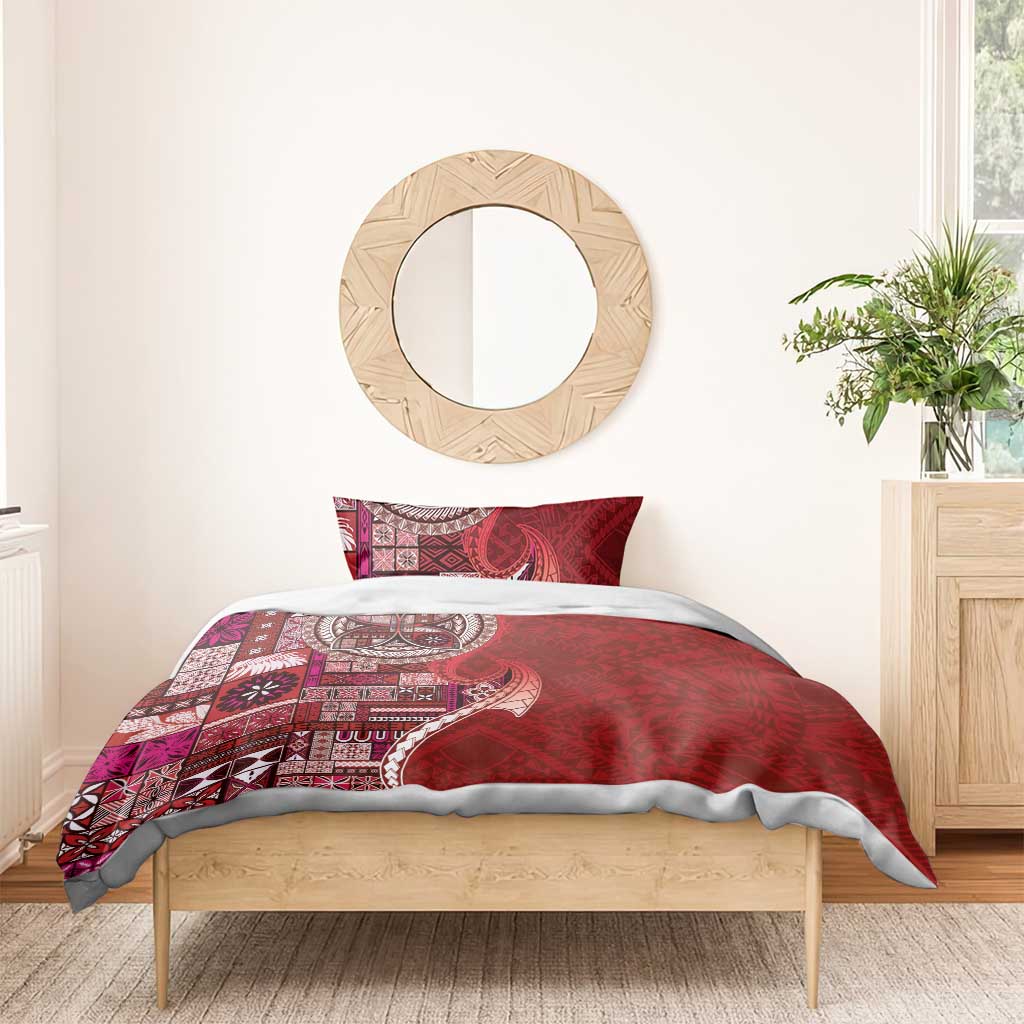 Samoan Siapo Art Tattoo Polynesian Pattern Bedding Set Red Color - Polynesian Pride