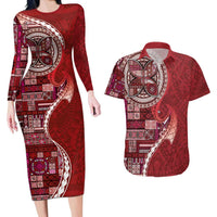 Samoan Siapo Art Tattoo Polynesian Pattern Couples Matching Long Sleeve Bodycon Dress and Hawaiian Shirt Red Color LT03 Red - Polynesian Pride