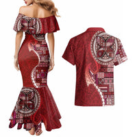Samoan Siapo Art Tattoo Polynesian Pattern Couples Matching Mermaid Dress and Hawaiian Shirt Red Color LT03 - Polynesian Pride
