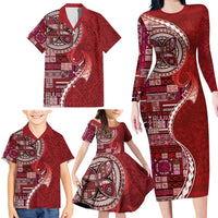 Samoan Siapo Art Tattoo Polynesian Pattern Family Matching Long Sleeve Bodycon Dress and Hawaiian Shirt Red Color LT03 - Polynesian Pride
