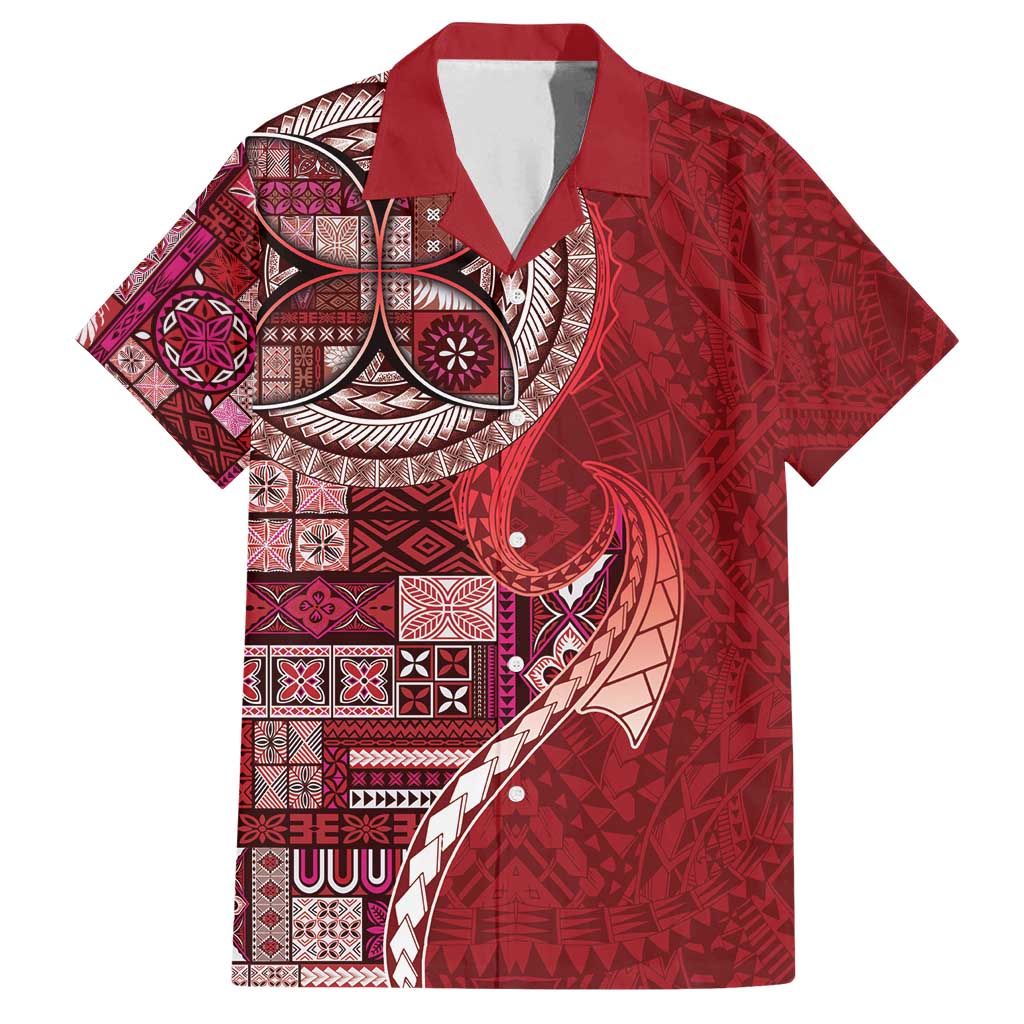 Samoan Siapo Art Tattoo Polynesian Pattern Family Matching Long Sleeve Bodycon Dress and Hawaiian Shirt Red Color LT03 Dad's Shirt - Short Sleeve Red - Polynesian Pride