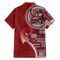 Samoan Siapo Art Tattoo Polynesian Pattern Family Matching Long Sleeve Bodycon Dress and Hawaiian Shirt Red Color LT03 - Polynesian Pride