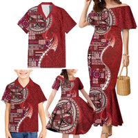 Samoan Siapo Art Tattoo Polynesian Pattern Family Matching Mermaid Dress and Hawaiian Shirt Red Color LT03 - Polynesian Pride