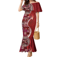 Samoan Siapo Art Tattoo Polynesian Pattern Family Matching Mermaid Dress and Hawaiian Shirt Red Color LT03 Mom's Dress Red - Polynesian Pride